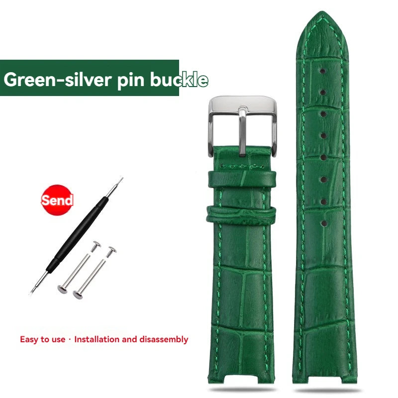 Green and brown calfskin leather watch strap, cowhide leather watch strap, Brosthree Eyed PARKER series, MK2277, 2425, 2290, 2281, 2280, MK6985, 6984, MK5354