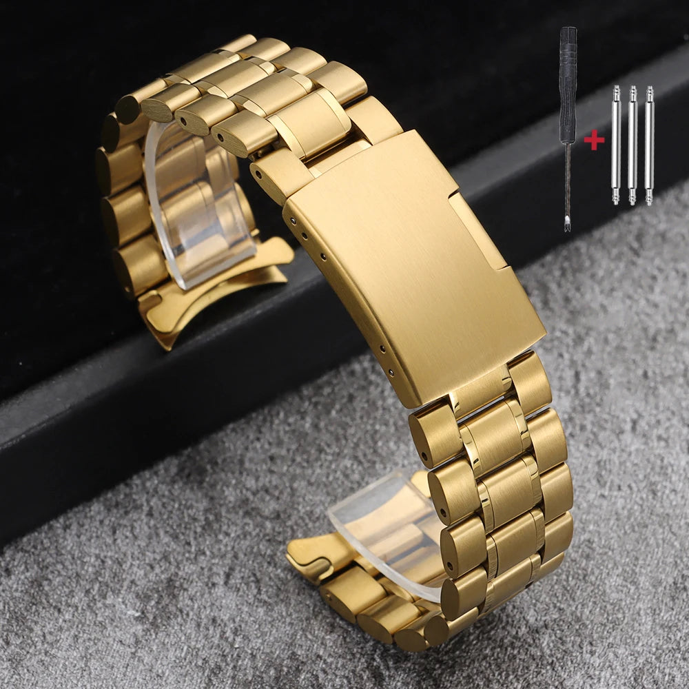 16mm 18mm 20mm 22mm 24mm extrémité droite incurvée Bracelet de montre en acier inoxydable argent or noir métal fermoir pliant Bracelet avec outil