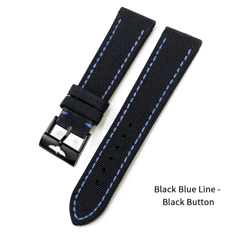 Nylon Canvas Watch Strap, 22mm, for Breitling HMGER Challenger, black, green, gray, yellow, high quality