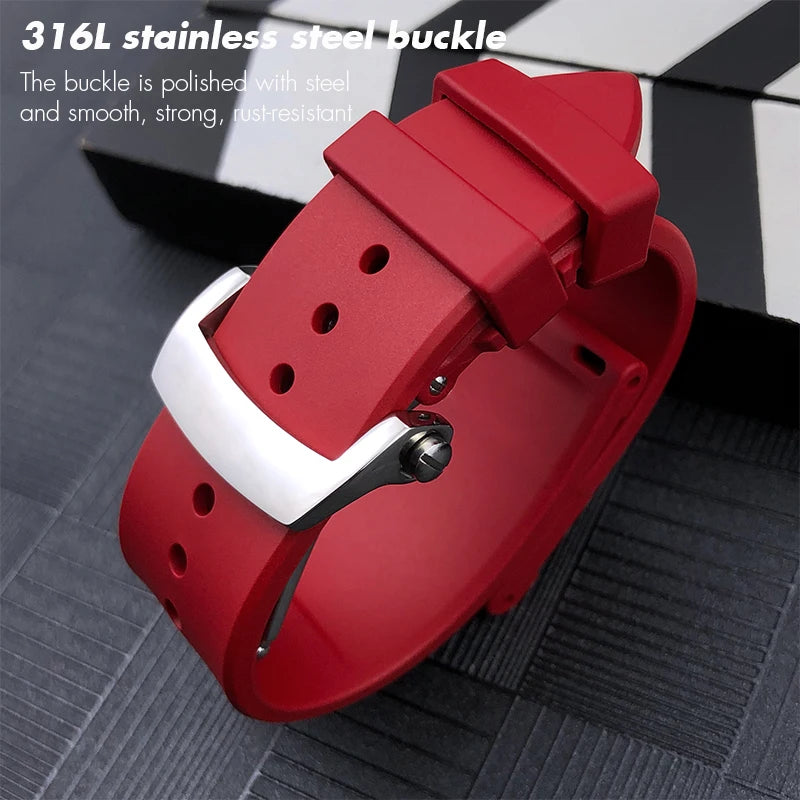 22mm FKM Watch Strap, High Quality, Flexible, Waterproof, Fluoro Natural Rubber, for Blancpain Fifty Fathoms S Watch