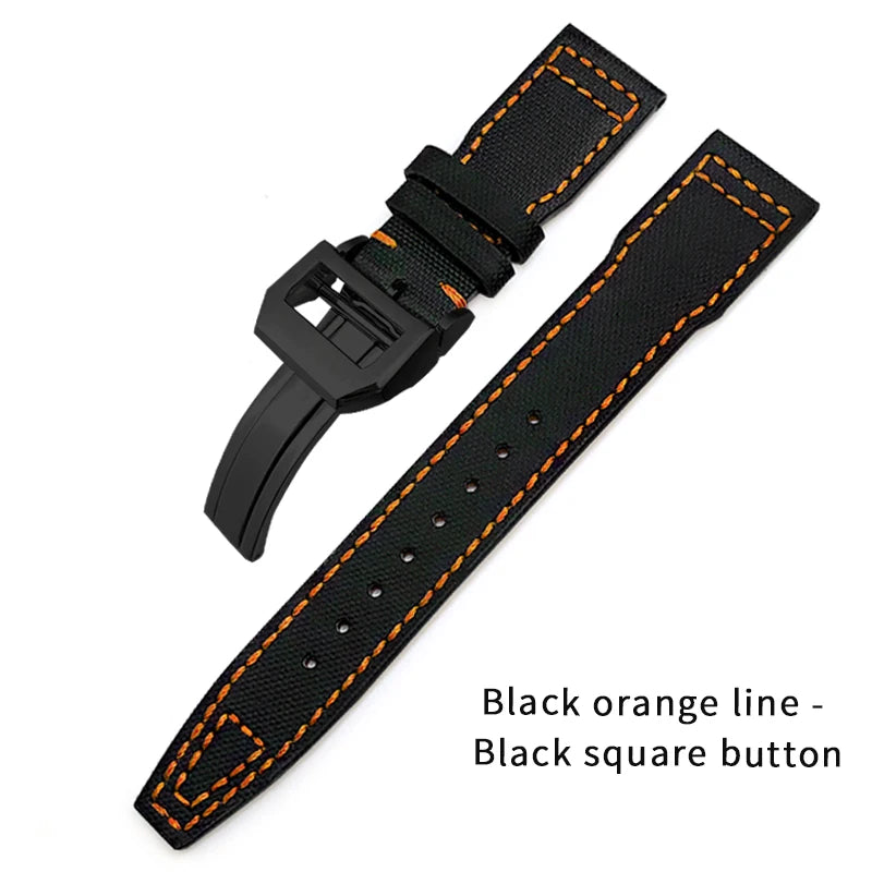 Bracelet de montre en cuir de Nylon 20mm 21mm 22mm pour montres IWC Big Pilot PORTOFINO IW3777 bracelet de montre en cuir de vache bleu vert noir rouge