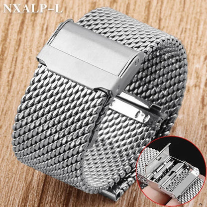 Bracelet de montre milanais en maille 1.0mm, pour DW pour Omega pour Seiko, Bracelet de montre à dégagement rapide en acier inoxydable 18mm 20mm 22mm 24mm