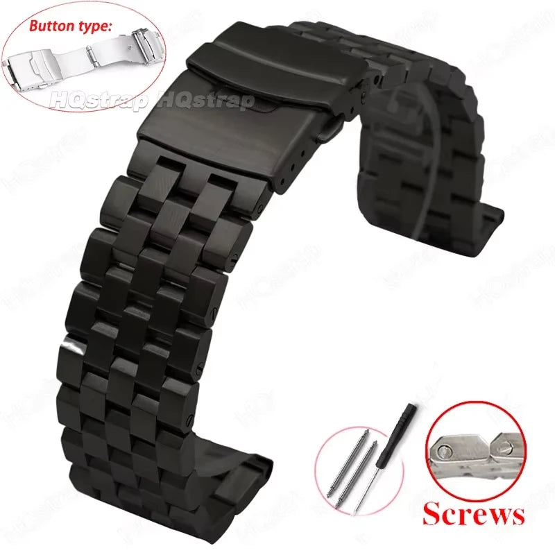 Bracelet de montre en acier inoxydable entièrement solide de haute qualité 18mm 20mm 22mm 24mm 26mm Bracelet à Interface plate avec outil Bracelet de montre en métal