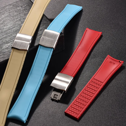 Bracelet de montre en caoutchouc CTS FKM, extrémité incurvée de qualité supérieure, 20mm 22mm, boucle papillon à dégagement rapide, étanche, doux et Flexible, Style plongeur