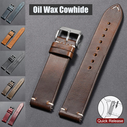 Bracelet de montre en cuir huilé vintage 18 mm 20 mm 22 mm 19 mm 21 mm 24 mm, sangle en cuir de vachette à couture universelle pour Seiko pour Omega