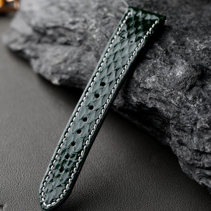 Cinturino per orologio fatto a mano in pelle di serpente, 18, 19, 20 mm, stile morbido e vintage, a sgancio rapido, verde, nero, giallo, lunghezza S/M