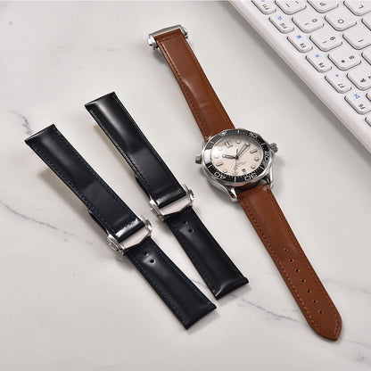 Cinturino in pelle bovina con fibbia pieghevole 19 20 21 22mm per Omega Seamaster, cinturino universale da uomo di alta qualità a sgancio rapido