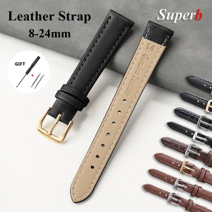 8mm 10mm 12mm 14mm 16mm 18mm 20mm 22mm PU Leather Watch Strap for Men Women Soft Leather Band Universal Sport Bracelet
