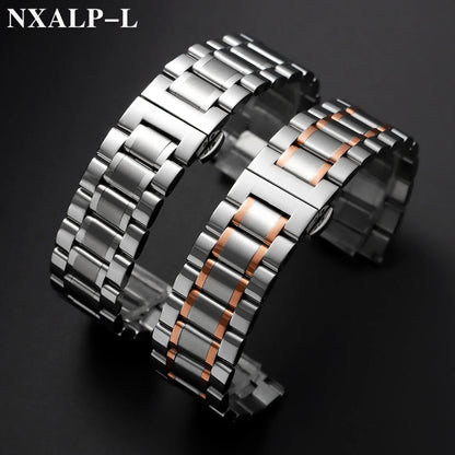 Curved End Stainless Steel Watch Bracelet Butterfly Clasp, Solid Metal Universal Watch Band 12/13/14/15/16/17/18/19/20/21/22/23/24mm
