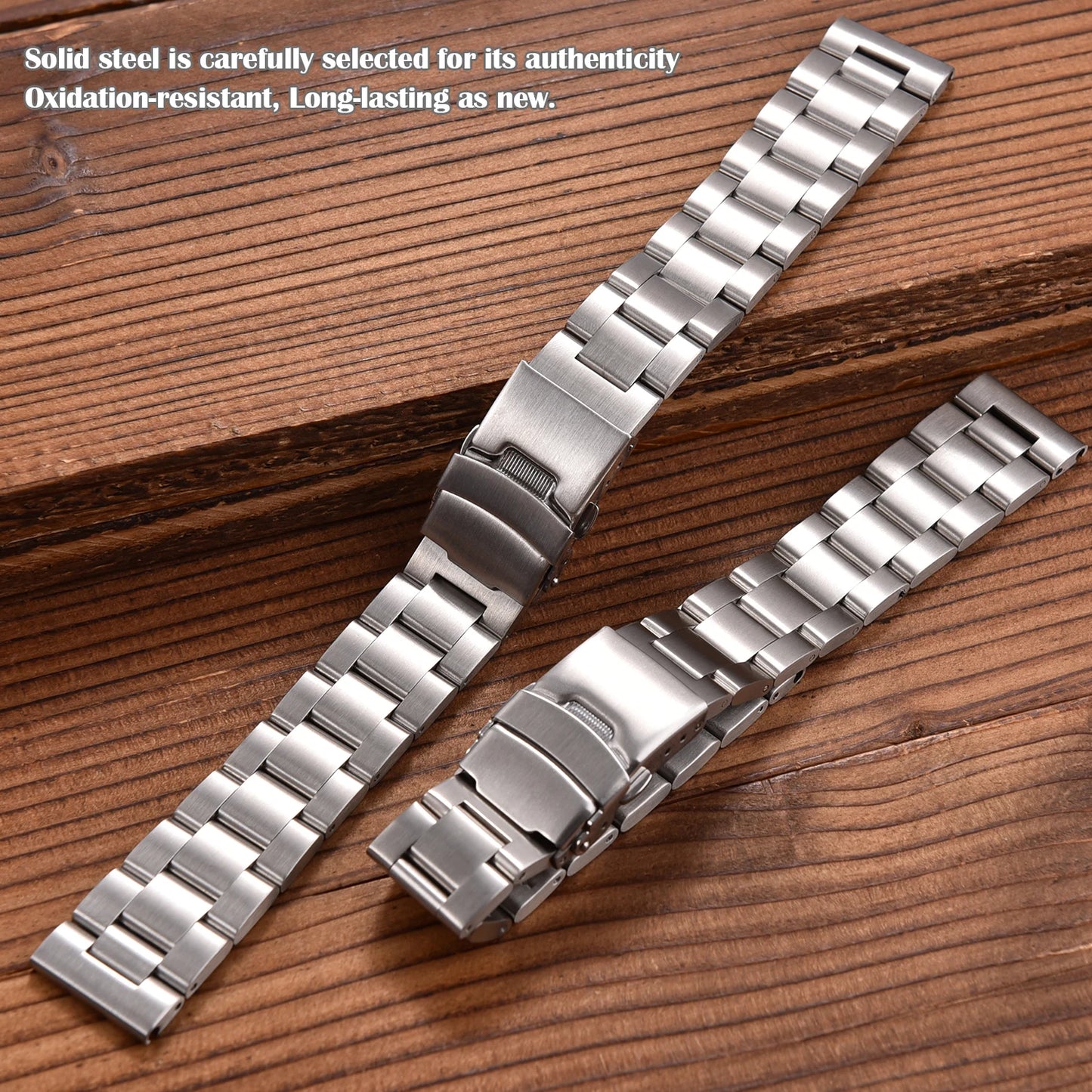 Luxury Stainless Steel Watch Band, 18mm 20mm 22mm, Three-Link Steel Bracelet, Quick Release, Straight End, for Rolex