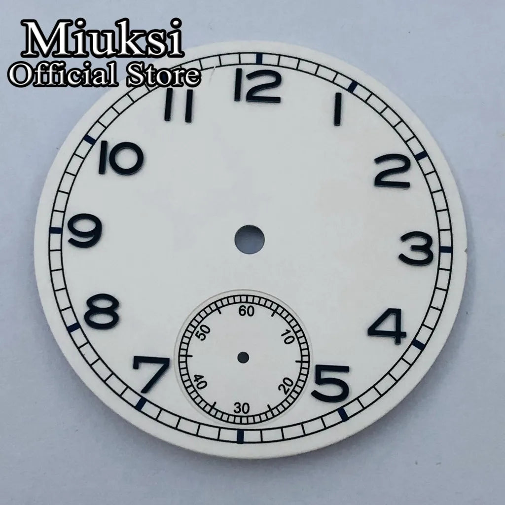 Miuksi 37mm Black White Blue Luminous Watch Dial Fit ETA 6498 ST3620 Series Movement