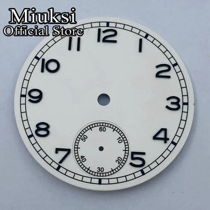 Miuksi 37mm Black White Blue Luminous Watch Dial Fit ETA 6498 ST3620 Series Movement