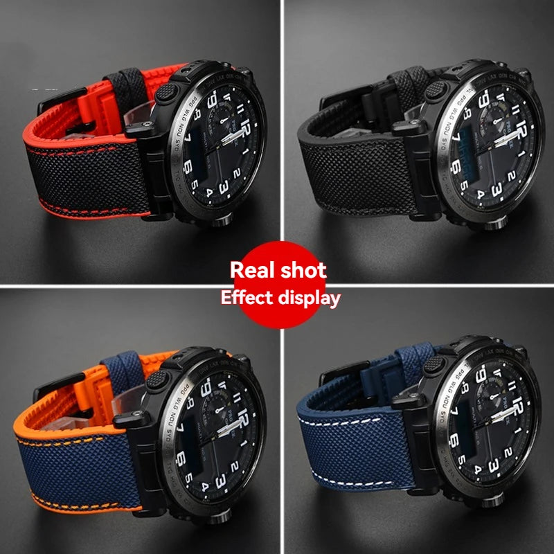 Cinturino per orologio in gomma e nylon per Casio PROTREK PRG-600YB PRG-650 PRW-6600 - Cinturino sportivo in tela e silicone da 24 mm