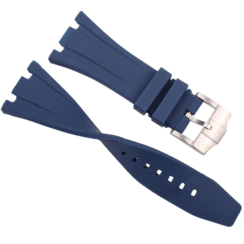 Bracelet de montre en caoutchouc de silicone souple, bracelet de plongée, bracelet de montre-bracelet, bleu, noir, 27mm