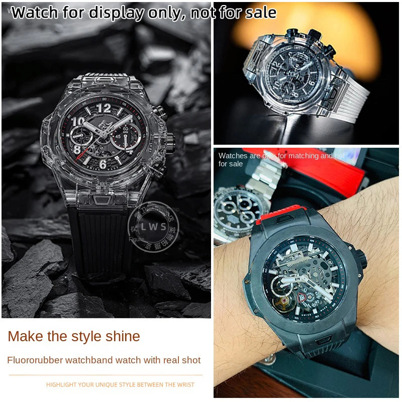 Cinturino per orologio Hublot Big Bang da uomo, cinturino in gomma fluorurata, giunto in acciaio inossidabile, a sgancio rapido, 411, 411, 421