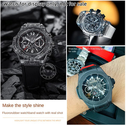 Cinturino per orologio Hublot Big Bang da uomo, cinturino in gomma fluorurata, giunto in acciaio inossidabile, a sgancio rapido, 411, 411, 421