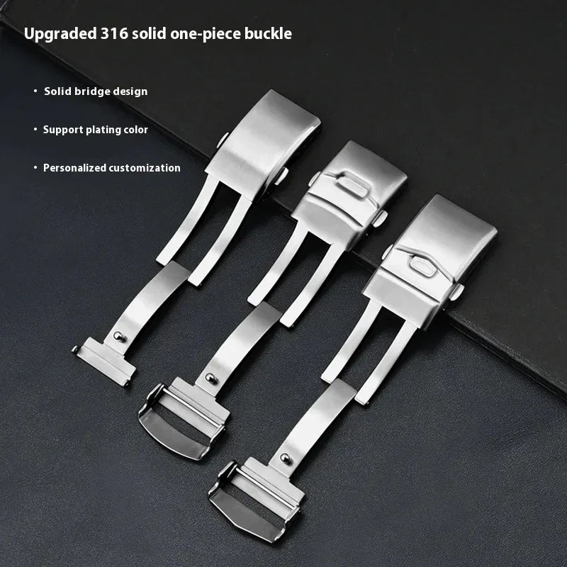 Solid Stainless Steel Foldable Watch Clasp for Men and Women, Silicone and Metal Strap, 16mm, 18mm, 20mm, 22mm