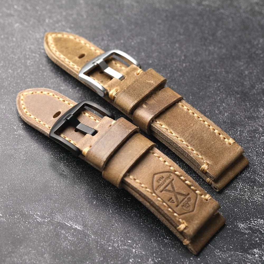 Handmade cowhide leather strap, 20 22 24MM, retro thick style for men, suitable for military watches