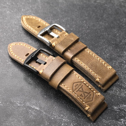 Handmade cowhide leather strap, 20 22 24MM, retro thick style for men, suitable for military watches