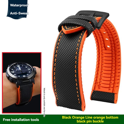 Cinturino per orologio in gomma e nylon per Casio PROTREK PRG-600YB PRG-650 PRW-6600 - Cinturino sportivo in tela e silicone da 24 mm