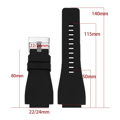 22mm 24mm Silicone Watch Strap for Bell Ross BR01 BR03 Convex Rubber Watch Band Replacement Straps Diving Bracelet for Outdoor Sports
