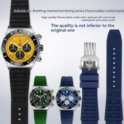 22mm 24mm FKM Viton Rubber Strap for Breitling Super Chronomat B01 44 Avenger, Waterproof Fluororubber Watch Band for Men