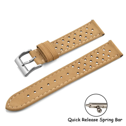 Cinturino per orologio in pelle da corsa vintage da 18mm 20mm 22mm, cinturino in pelle poroso traspirante a sgancio rapido, per uomo e donna, per Omega