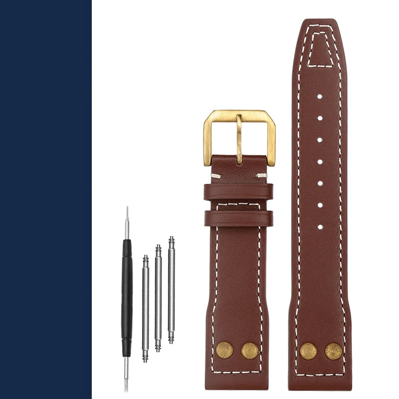 Cow Leather With Bronze Rivets Watchbands 22mm 20mm 21mm Fit For IWC  Big Pilot’s Watch IW501005 IW387902 Spitfire Strap Bracelet