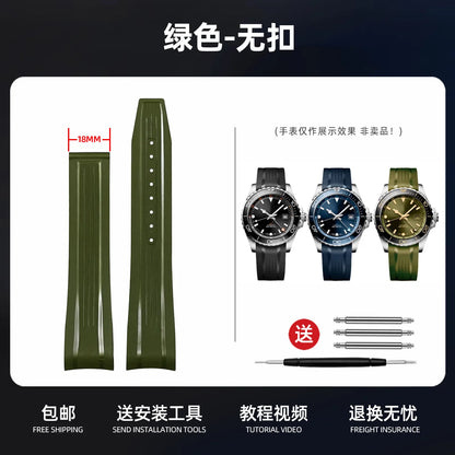 Bracelet en caoutchouc fluoré de haute qualité pour montre Longines Conquest GMT L3.890.4 L3.790.4 L3.830.4 bracelet de montre FKM à extrémité incurvée