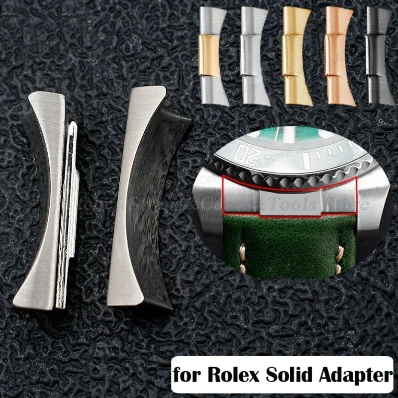 20mm Curved End Link for Rolex Watch Band Submariner Watch Strap Rubber Leather Strap Seamless Metal Connection 2PCS