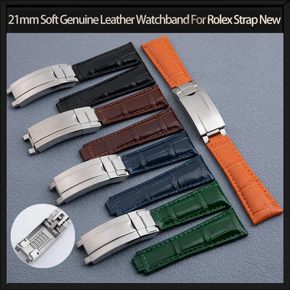 Bracelet de montre en cuir véritable souple de 21mm, pour Rolex, nouveau bracelet de 41MM Submariner Datejust 42mm Yacht OYSTERPERTUAL Omega