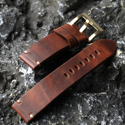 Bracelet en cuir de vache marron avec boucle en Bronze pur chromé cxl fait à la main, 20MM 22MM 24MM 26MM, bracelet épais pour montre en Bronze de Style Vintage