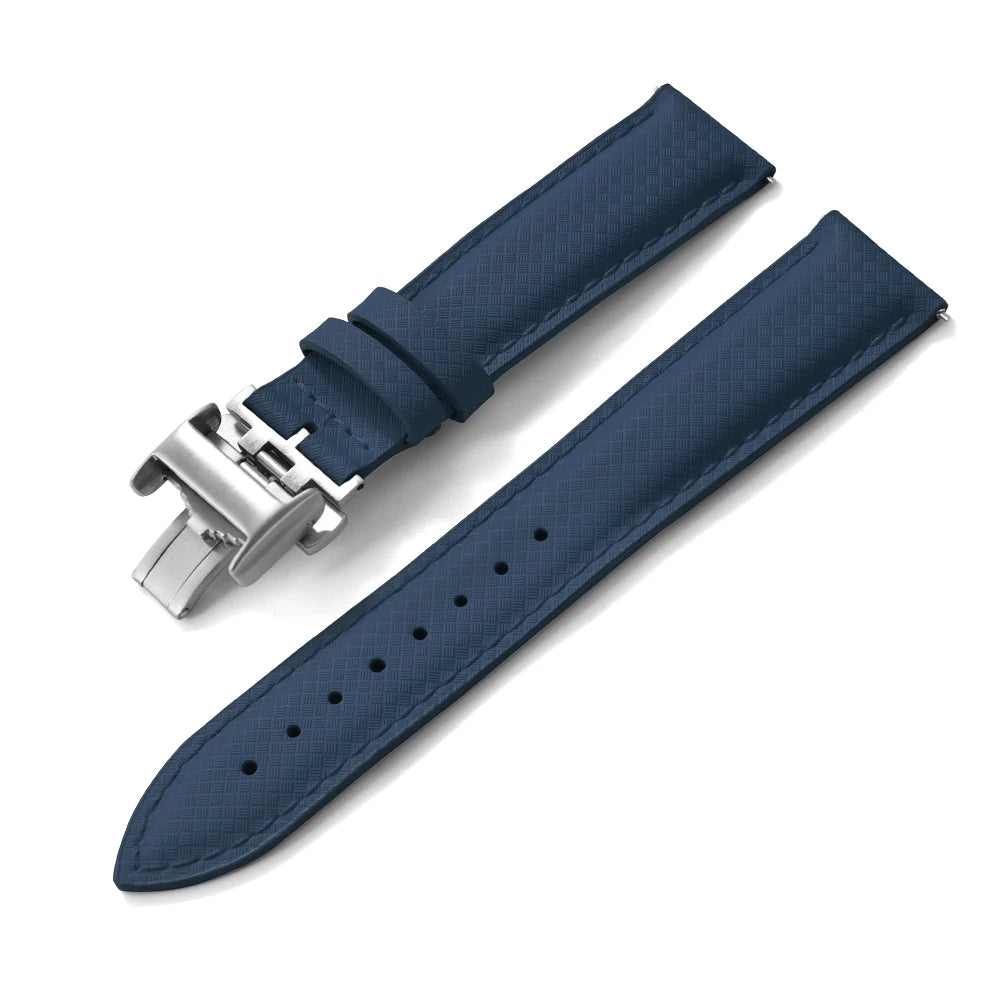 STAPELP – Fabric Sailcloth Strap, 18mm, 19mm, 20mm, 22mm, Top FKM + Leather Base, Textured Rubber Watch Straps, Quick Release Pin Buckle