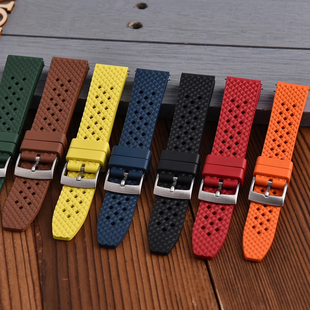 STAPELP breathable fluoroelastomer watch strap 20mm 22mm waterproof diving quick release fluororubber FKM bracelet