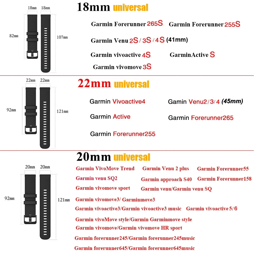 Cinturino per orologio in silicone per Garmin Venu 4/3/2/2s, 18mm 20mm 22mm, per Garmin Vivoactive 6/5/4/3/Forerunner 245