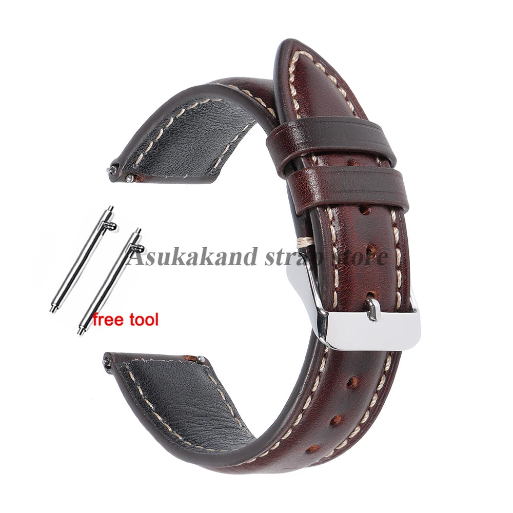 18mm 19mm 20mm 21mm 22mm Universal Vintage Oil Wax Leather Watch Straps Brown Top Coat Watch Strap Men's Accessories Tang Buckle