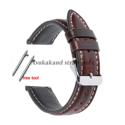 18mm 19mm 20mm 21mm 22mm Universal Vintage Oil Wax Leather Watch Straps Brown Top Coat Watch Strap Men's Accessories Tang Buckle