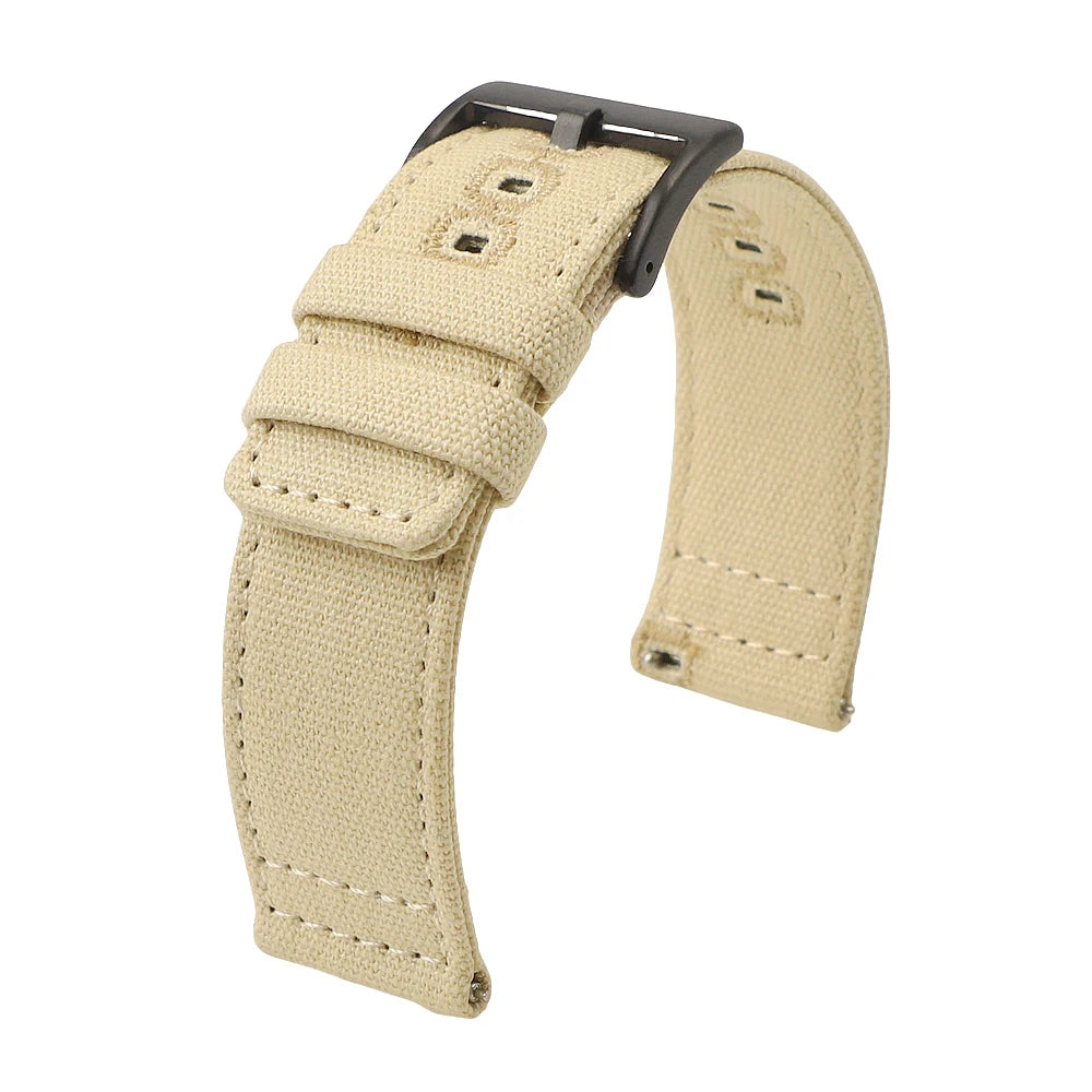 Quick-release nylon canvas watch strap, 18mm 19mm 20mm 22mm, brushed buckle, smartwatch accessories