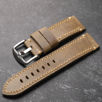 Handmade cowhide leather strap, 20 22 24MM, retro thick style for men, suitable for military watches