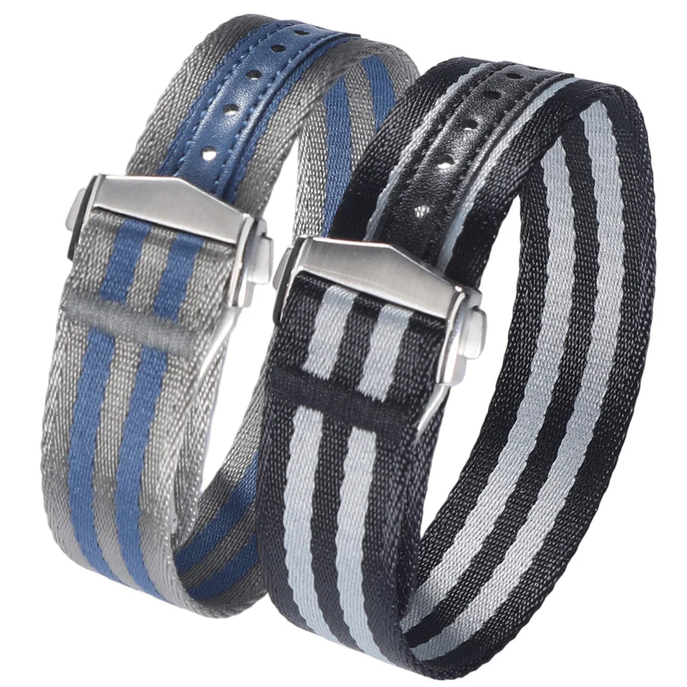 Cinturino per orologio classico in morbido nylon con fibbia deployante 20mm 22mm, in tessuto di cintura di sicurezza premium con chiusura pieghevole per Omega