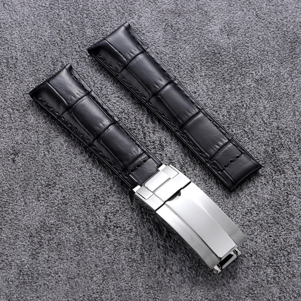 Bracelets de montre 20mm en Cuir - Boucle Déployante Acier Poli