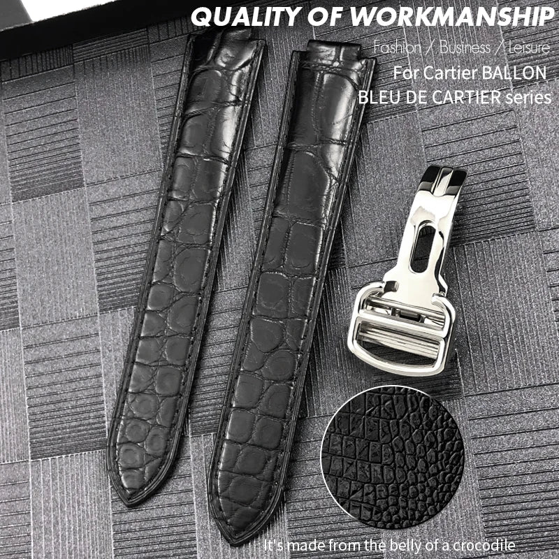 Bracelet de montre en cuir véritable pour Cartier Ballon Wiltshire u de Cartier, peau de crocodile, noir, marron, 14mm, 16mm, 18mm, 20mm, 22mm