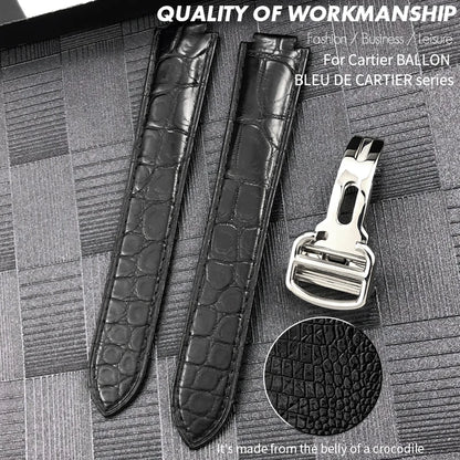 Bracelet de montre en cuir véritable pour Cartier Ballon Wiltshire u de Cartier, peau de crocodile, noir, marron, 14mm, 16mm, 18mm, 20mm, 22mm