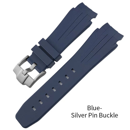 Cinturino per orologio in gomma siliconica concava convessa da 21 mm con estremità curva per Rolex DEEPSEA Sea-Dweller 126660, cinturino sportivo da immersione blu nero, strumenti inclusi