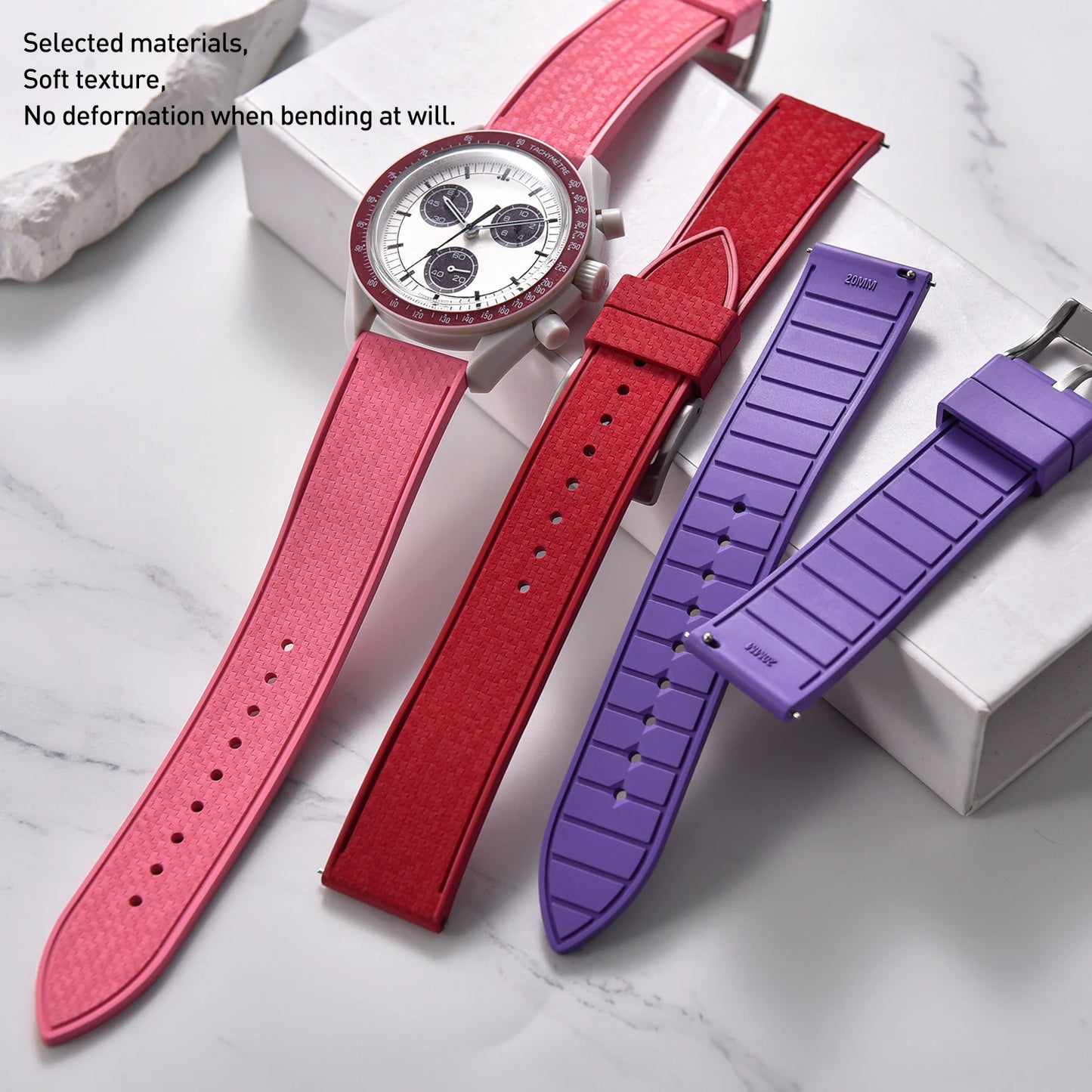Cinturino per orologio in gomma FKM di alta qualità 20 mm 22 mm, cinturino a sgancio rapido con motivo a mosaico, cinturino morbido impermeabile per immersione