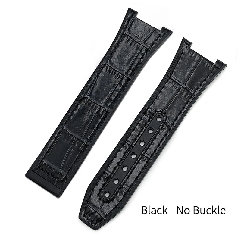 Concave Rubber Cowhide Watch Band, Silicone Leather Watch Strap, Special for Omega Constellation Foldover Structure, 25mm * 14mm