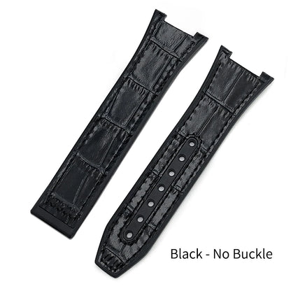 Concave Rubber Cowhide Watch Band, Silicone Leather Watch Strap, Special for Omega Constellation Foldover Structure, 25mm * 14mm
