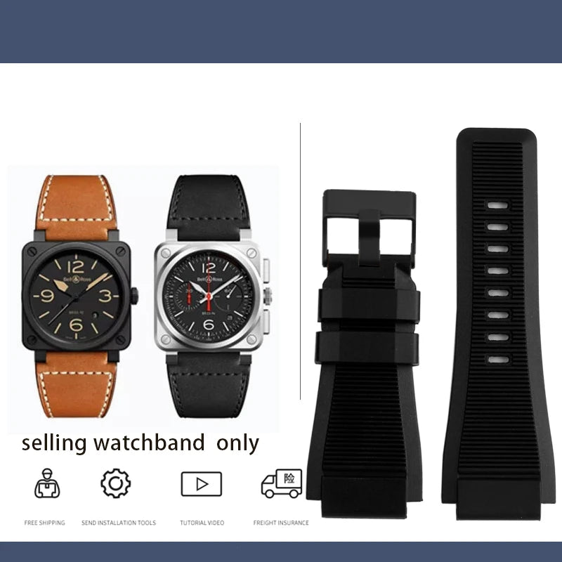 Cinturino in vera pelle da uomo, accessori speciali per orologi, cinturino da 24 mm, serie BELL ROSS BR01 BR03