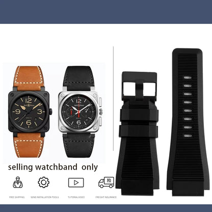 Cinturino in vera pelle da uomo, accessori speciali per orologi, cinturino da 24 mm, serie BELL ROSS BR01 BR03