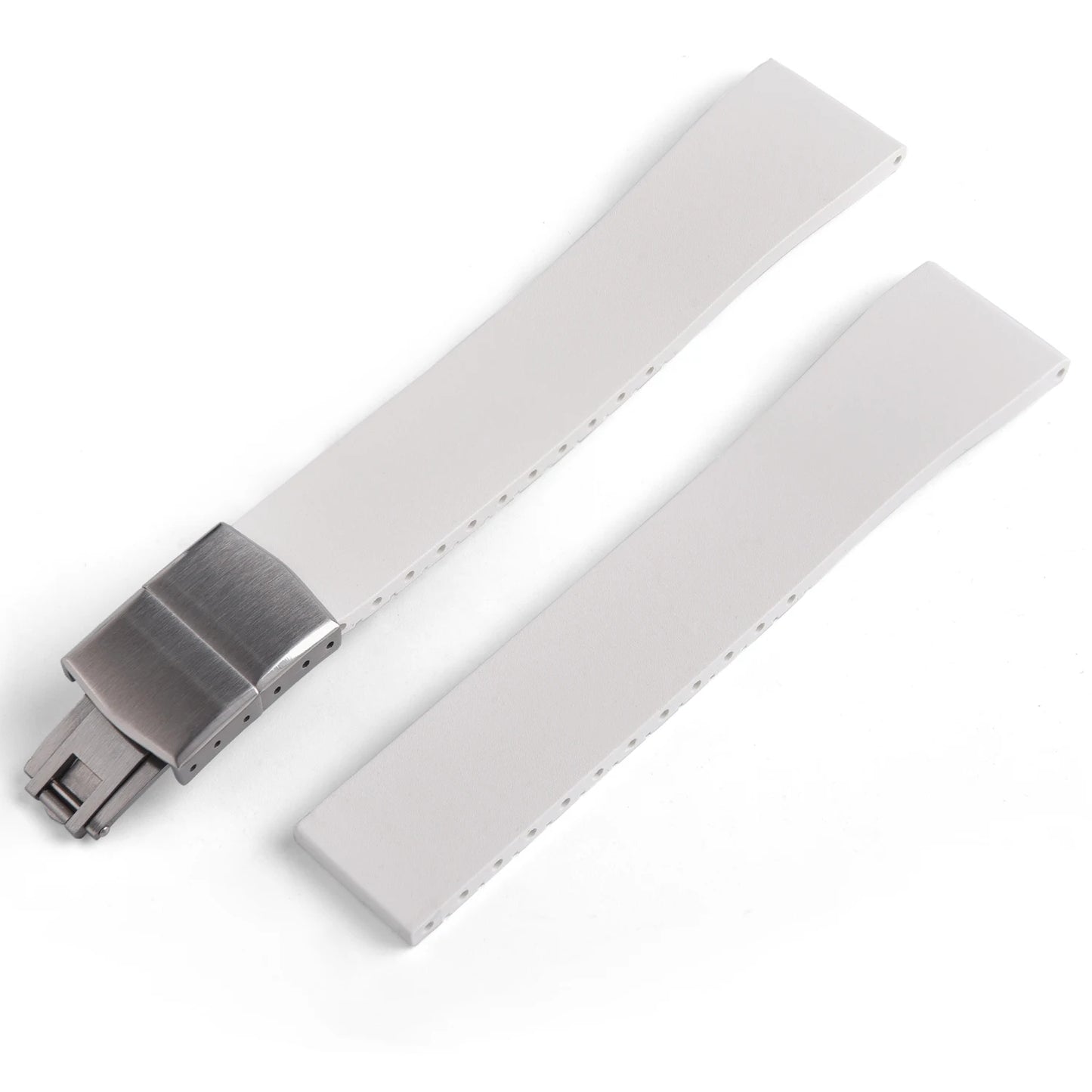 New CTS Fluororubber FKM Watch Straps 16mm 18mm 19mm 20mm 21mm 22mm Cut-to-Size Quick Release Butterfly Silver Buckle Watch Straps